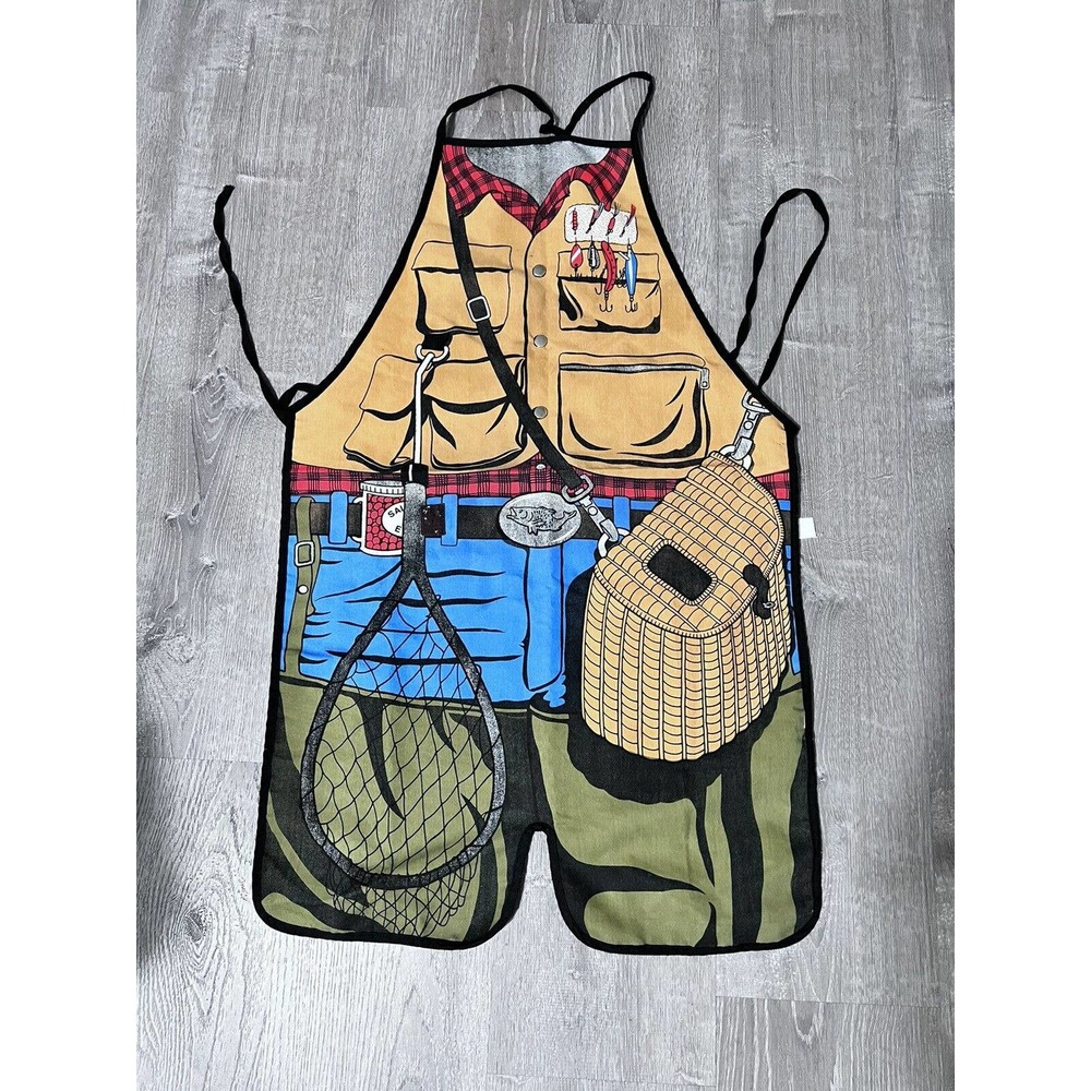 Vintage 1987 Salamander Brand "Fisherman" Grilling Bib Apron Appears EUC